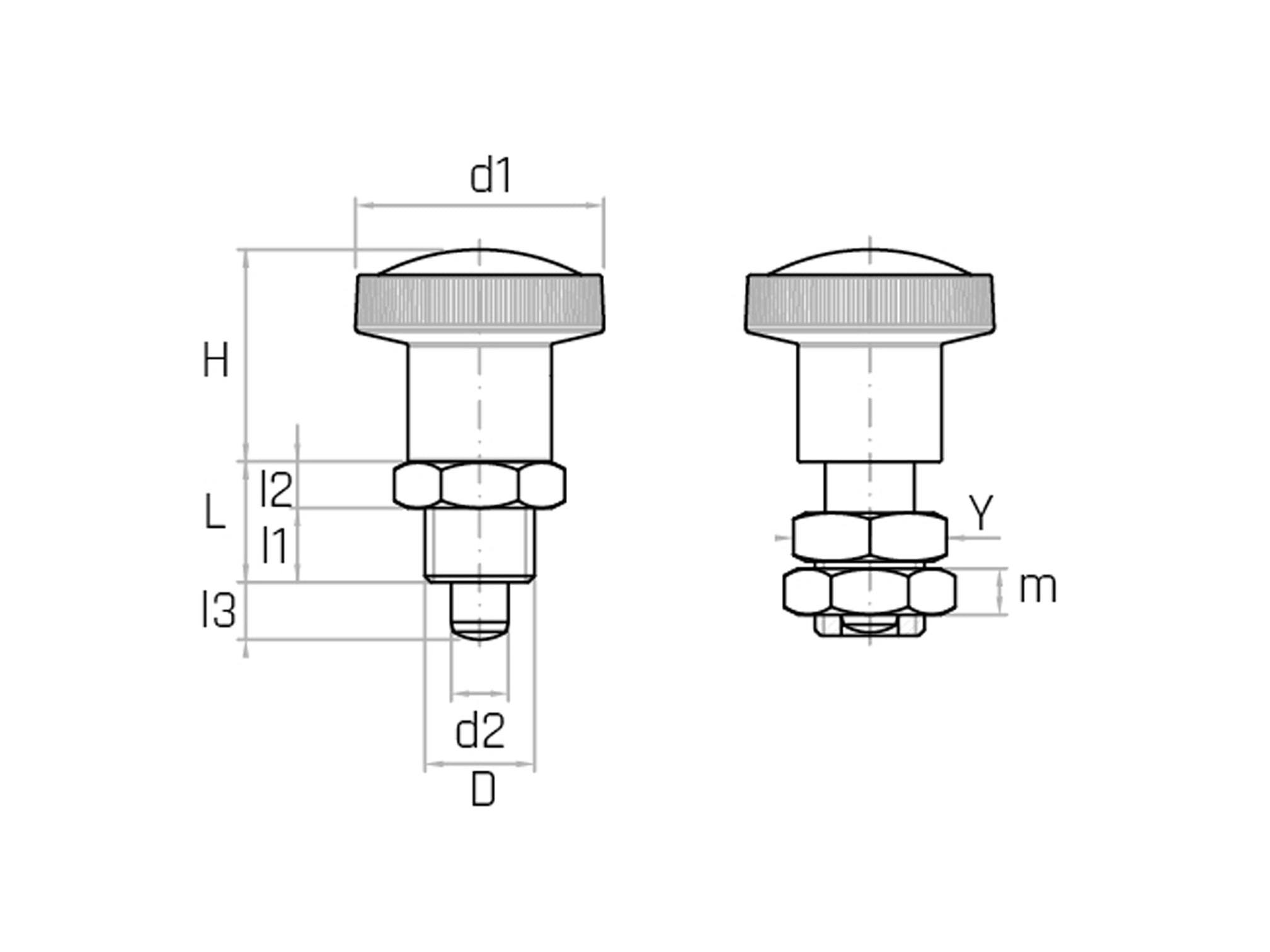 Poussoir à ressort avec embout inox - modèle PRAX et PRAX/C - Gamme  Poussoir à ressort avec embout inox - modèle PRAX et PRAX/C - Gamme